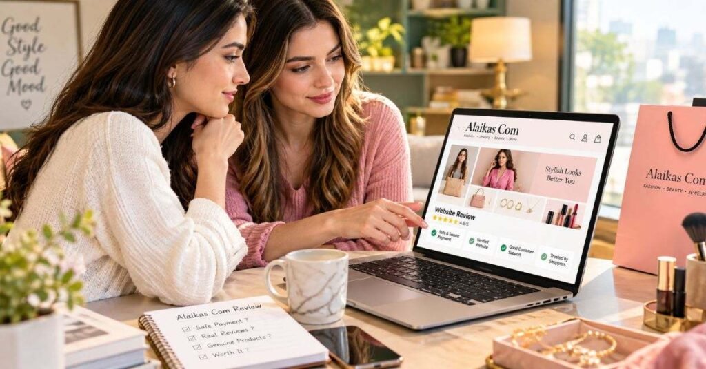 Online shopping safety checklist showing return policy, payment security, reviews, and business info
