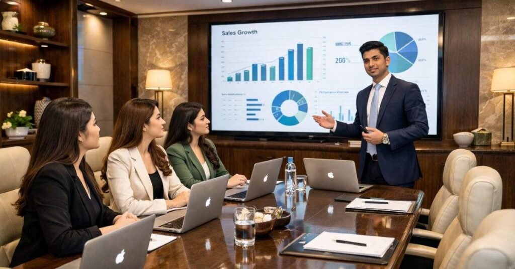 smart workplace management ewmagwork system with employees working together on digital platforms