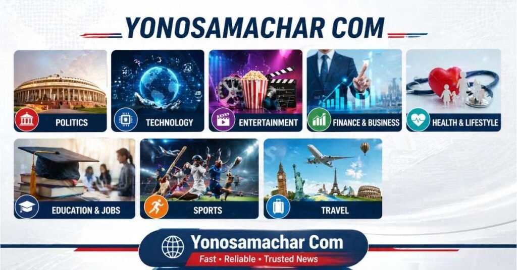 Yonosamachar com homepage showing latest news categories like politics, tech, sports and entertainment