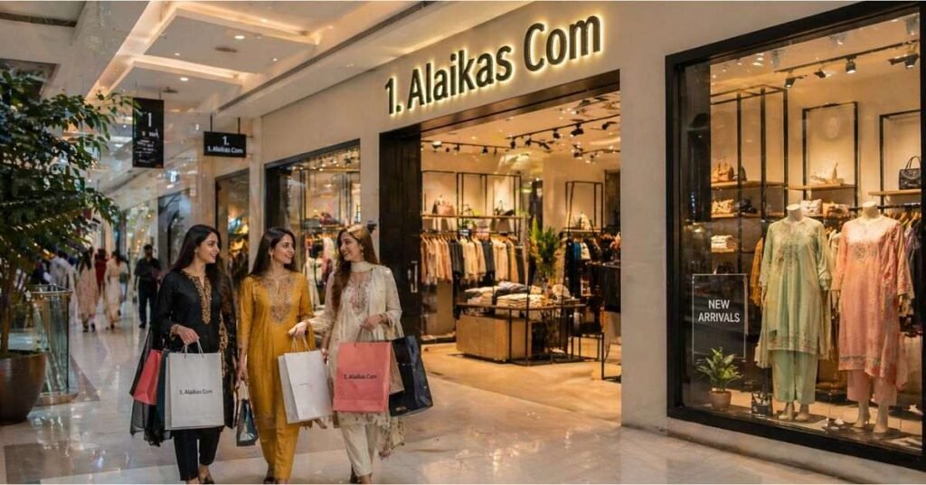 Woman shopping on Alaikas com website checking dress prices and sale deals on laptop