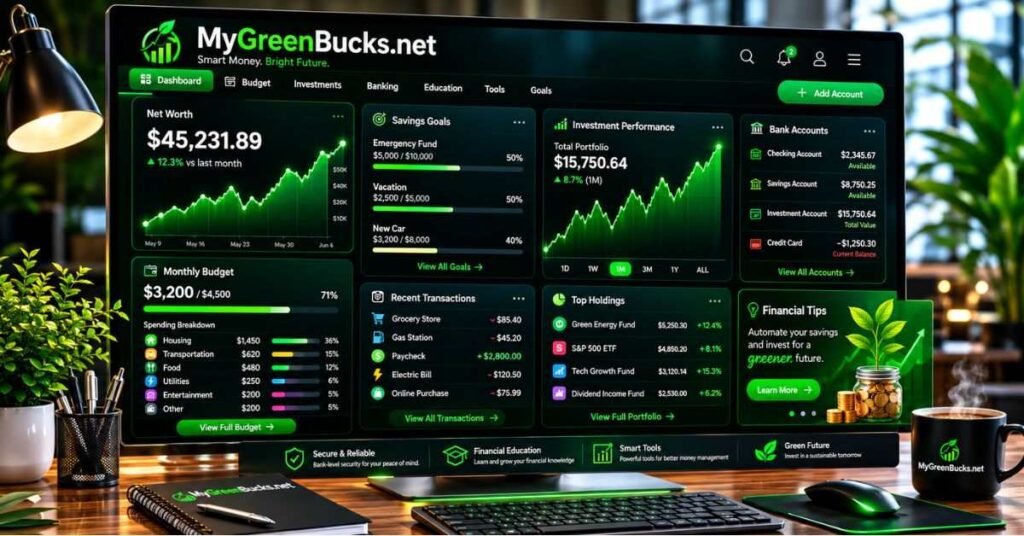 mygreenbucks net jones online banking dashboard with budget tracker and digital savings calculator