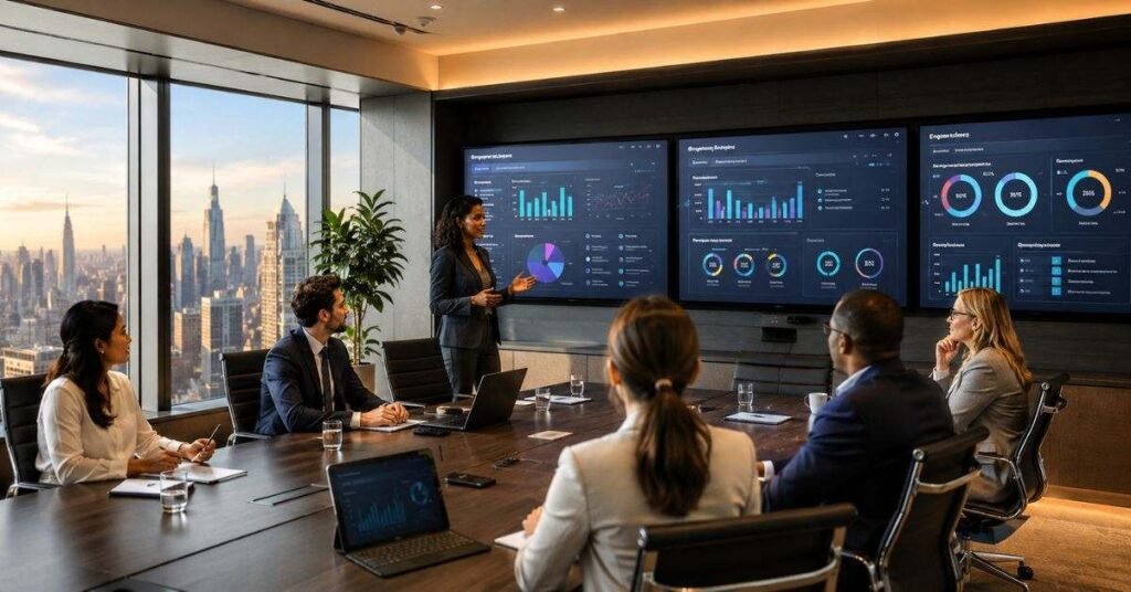 Business leader reviewing company culture assessment results on laptop to make better team decisions
