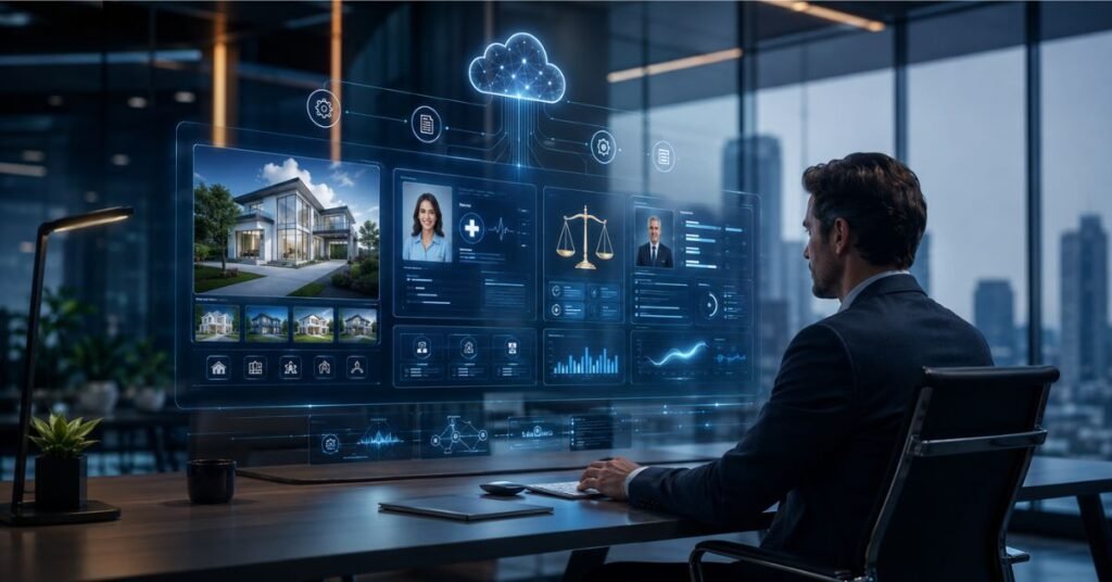 Business owner choosing between vertical CRM and horizontal CRM software on a laptop screen