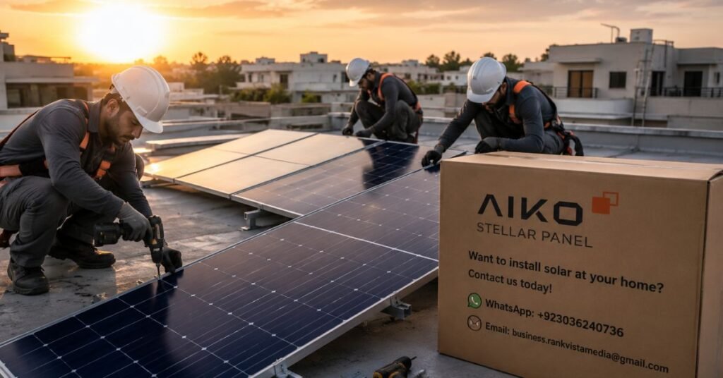 Close-up of Aikko solar stellar panel cell, no front busbar lines for maximum sunlight absorption.