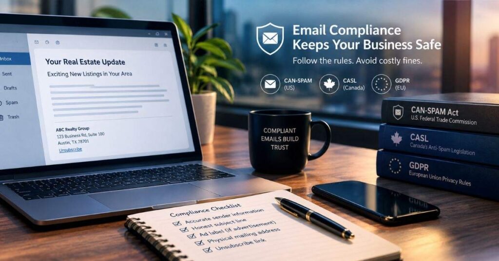 Email inbox screenshot highlighting the unsubscribe link required for CAN-SPAM Act legal compliance