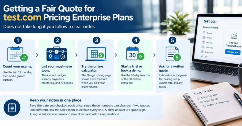 Five-step checklist for getting a clear quote for online exam and certification software from vendors