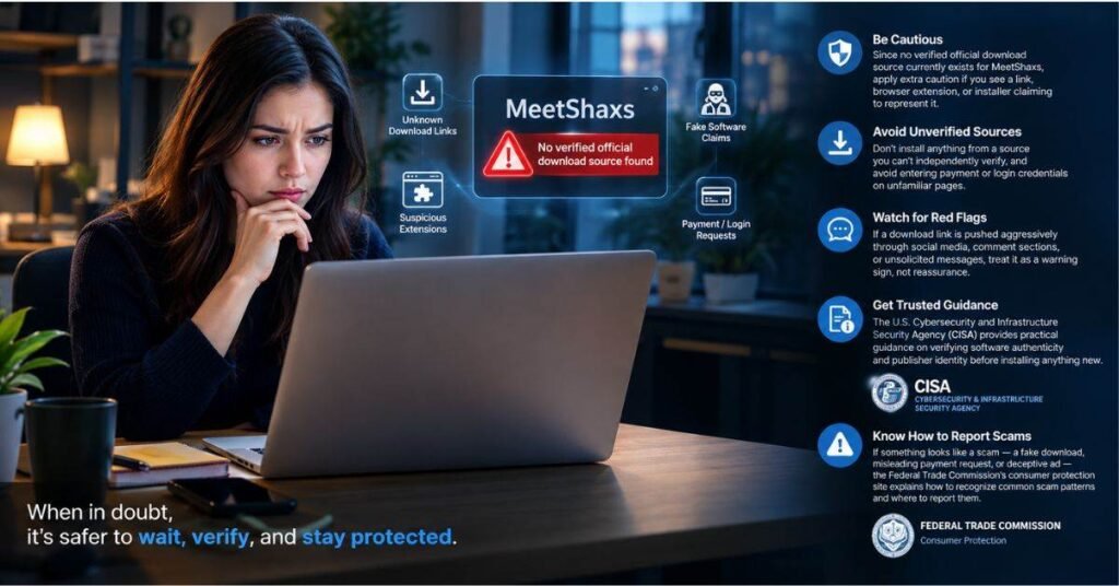 Verification checklist for software name meetshaxs shown before downloading any unknown software