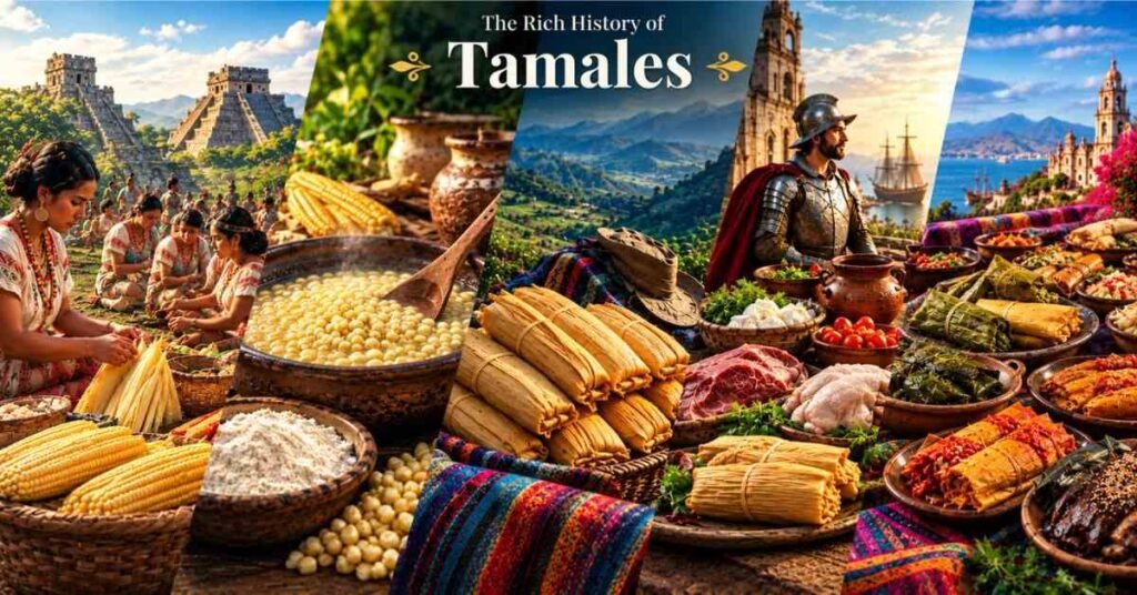 Steamed tamales wrapped in corn husks, standing upright in a traditional steamer pot before serving