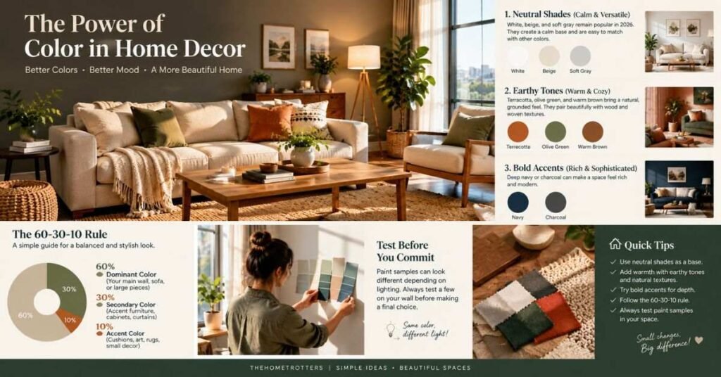Neutral color palette wall using the 60-30-10 rule for a calm, balanced home decor mood