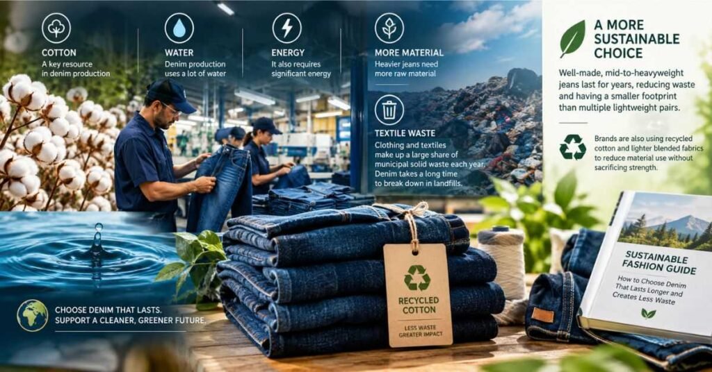 Wet jeans dripping water beside dry jeans showing how washing increases denim jeans weight