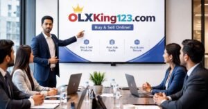olxking123.com Online marketplace workspace with laptop and mobile buying selling products