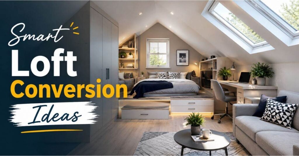Smart loft conversion ideas with natural light from roof windows in a modern attic bedroom