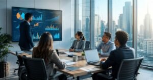HR manager using survey tool to measure company culture and track employee engagement scores 2026