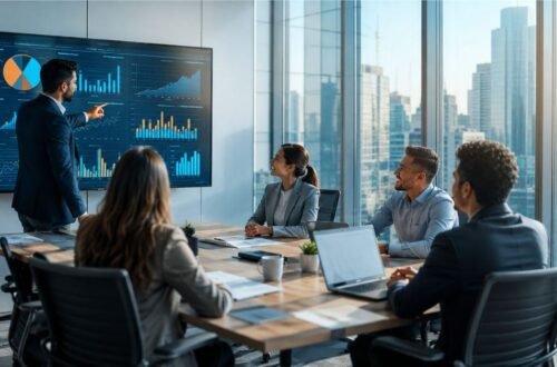 HR manager using survey tool to measure company culture and track employee engagement scores 2026