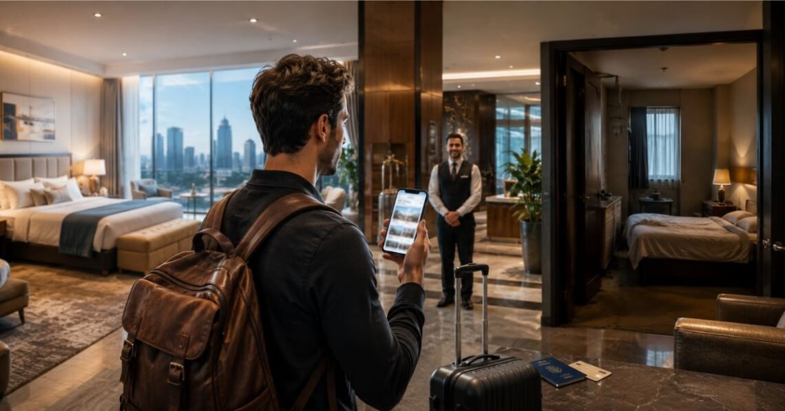 Person comparing hotel booking prices online to find the best travel tweaks for hotels