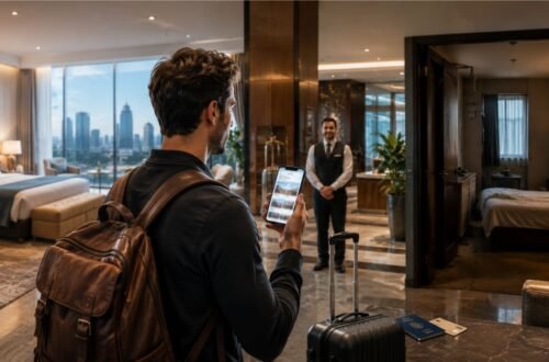 Person comparing hotel booking prices online to find the best travel tweaks for hotels
