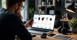 Person browsing g15tool gadgets on laptop comparing tech deals before buying online