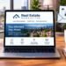 Real estate agent reviewing a monthly market update newsletter email on a laptop in a home office