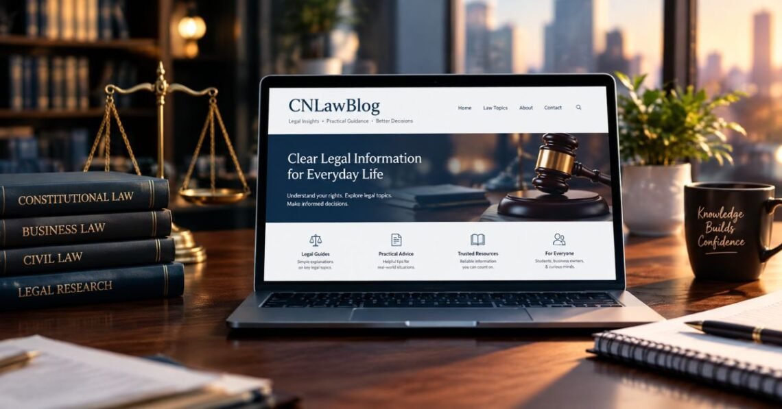 CNLawBlog homepage screenshot showing legal, business, and lifestyle article categories for readers