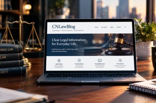CNLawBlog homepage screenshot showing legal, business, and lifestyle article categories for readers