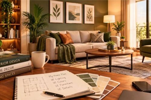 Cozy living room with layered lighting showing interior decoration tips mintpaldecor style at home