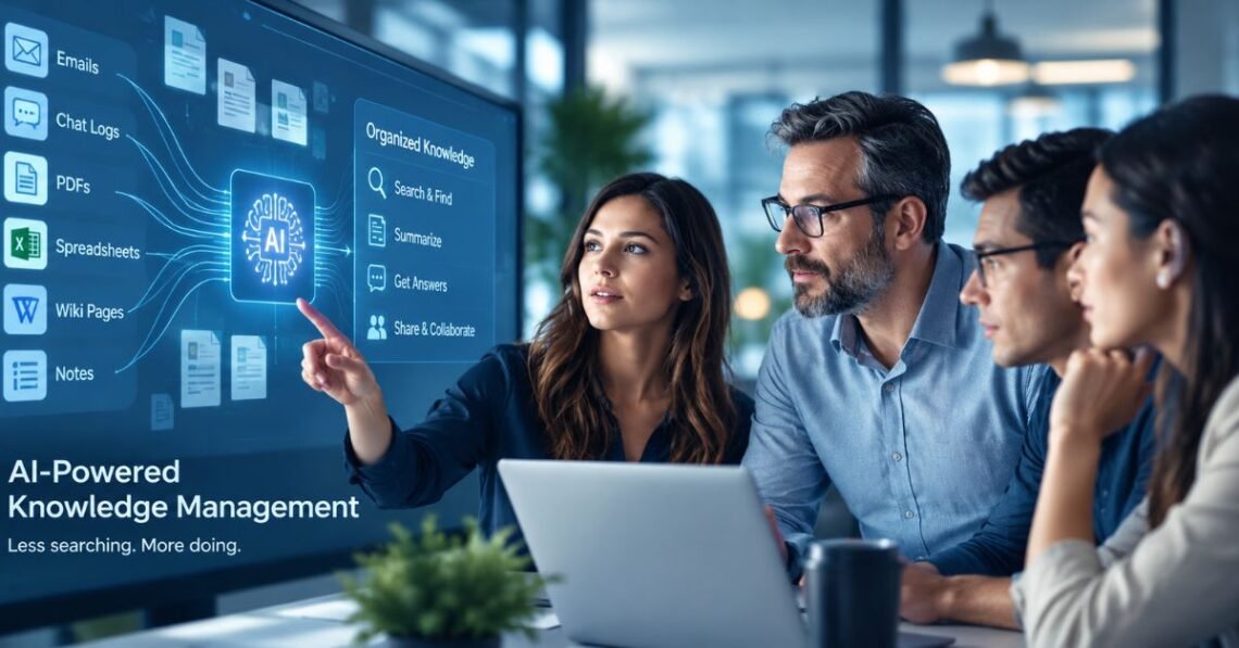 AI Knowledge Management system organizing company documents and files into a searchable digital