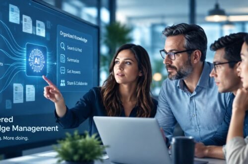 AI Knowledge Management system organizing company documents and files into a searchable digital