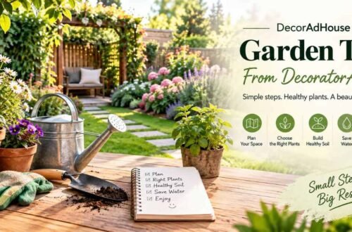 Gardener planting colorful flowers in a healthy raised garden bed on a sunny spring day