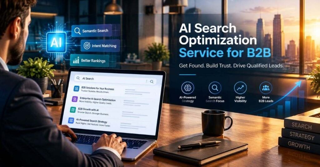 B2B buyer asking an AI chatbot for vendor suggestions on a laptop in early-stage product research