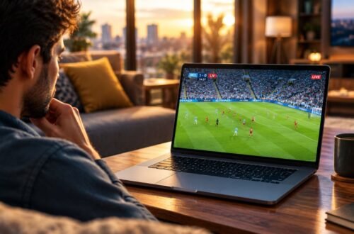 Fans watching a live HD football match on a smart TV using a safe and legal sports streaming service