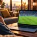 Fans watching a live HD football match on a smart TV using a safe and legal sports streaming service