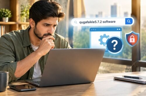 Person checking a software download on a laptop before installing it to avoid fake or risky programs